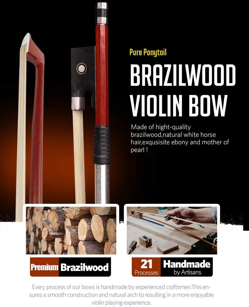 LMS Violin Bow Full Size 3/4 Brazilwood Violin Bows Lightweight Bow Well Balance Fiddle Bow Made with Ebony Frog Mongolian White Horse Hair for Violin Student Professional (3/4) - Image 5
